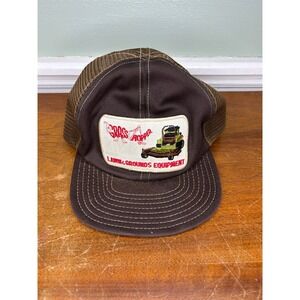 Vintage Grasshopper Lawn & Grounds Equipment Trucker Hat Brown Mesh Snapback Cap